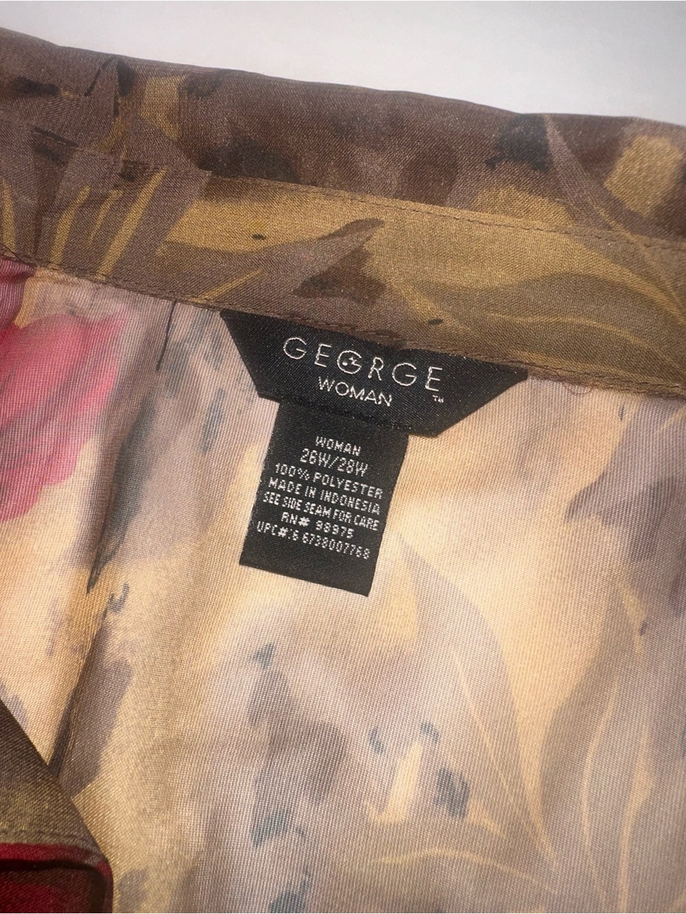 George Sheer Floral Button-Down Blouse in Tan, Red, Gray - NWOT - 26W/28W - Picture 5 of 5